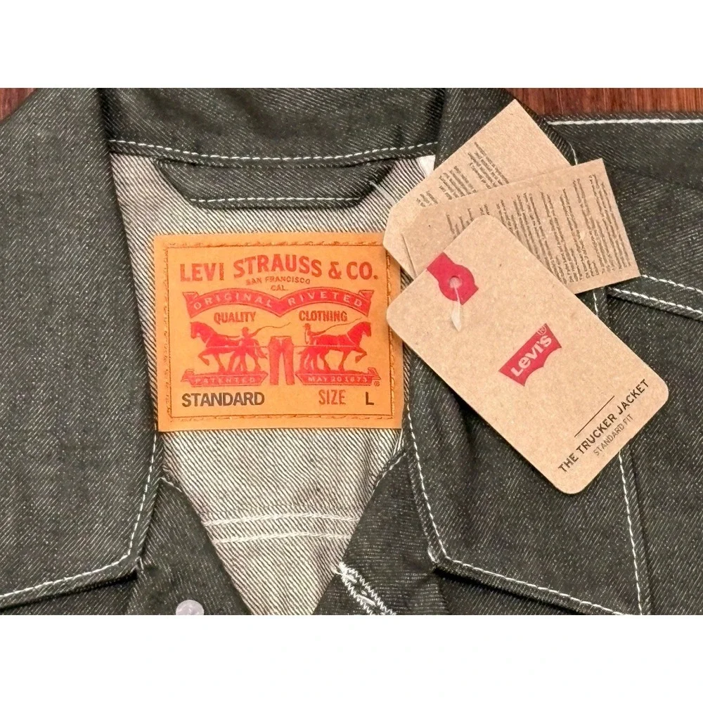 Levi's Denim Trucker Jacket Mens Size Large Dark Green Rigid New With Tags